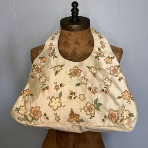 KIMBERLY ALAN Embroidered Floral Vintage 80s Purse Hobo Handbag 100% Silk